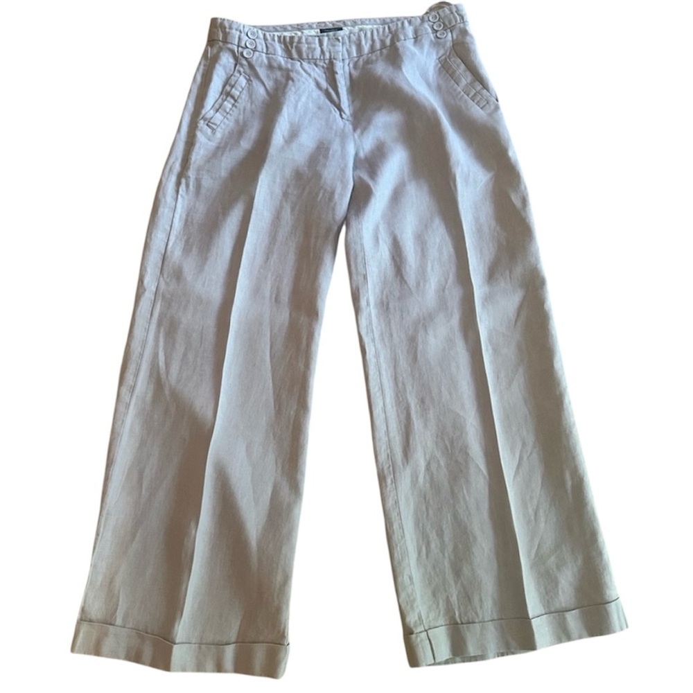 100% Linen  Wide Leg Oatmeal Pants w/ cuffs, Mid Rise,  w/ pockets sz 30/R